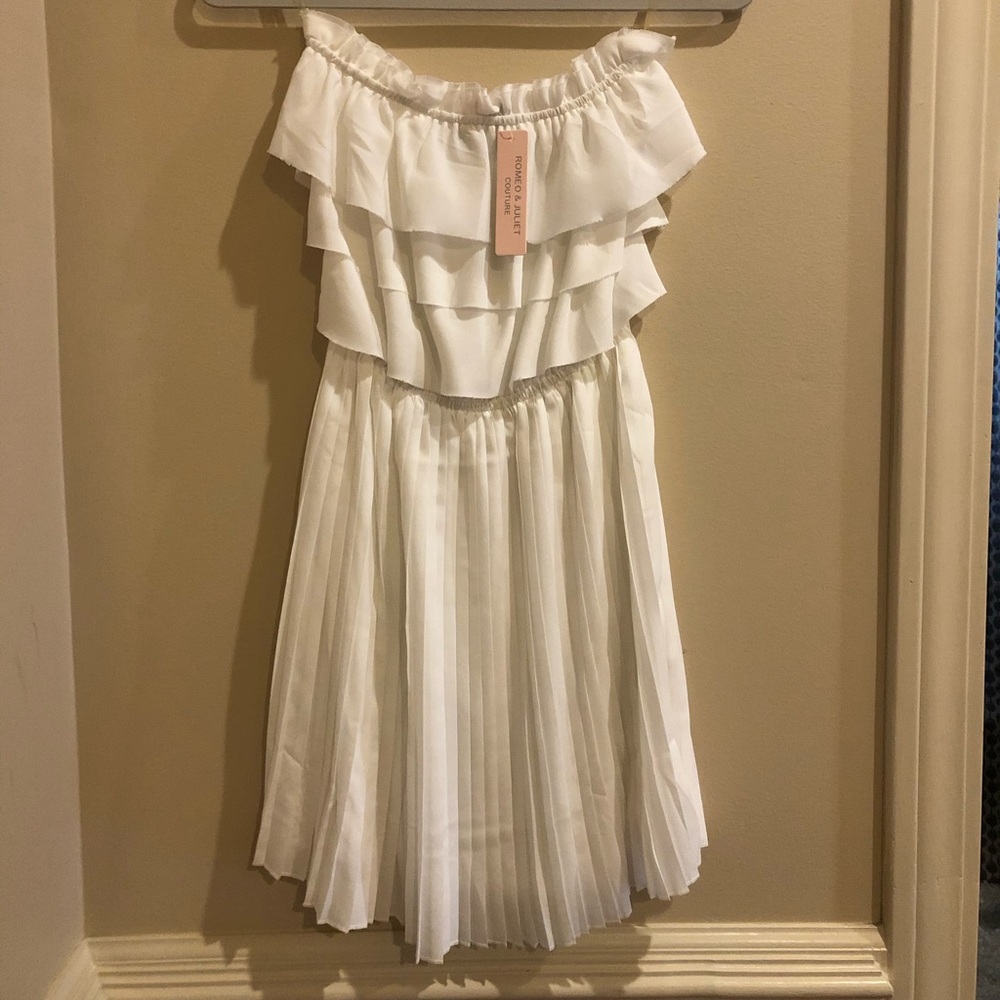 Strapless pleated, ruffle top dress